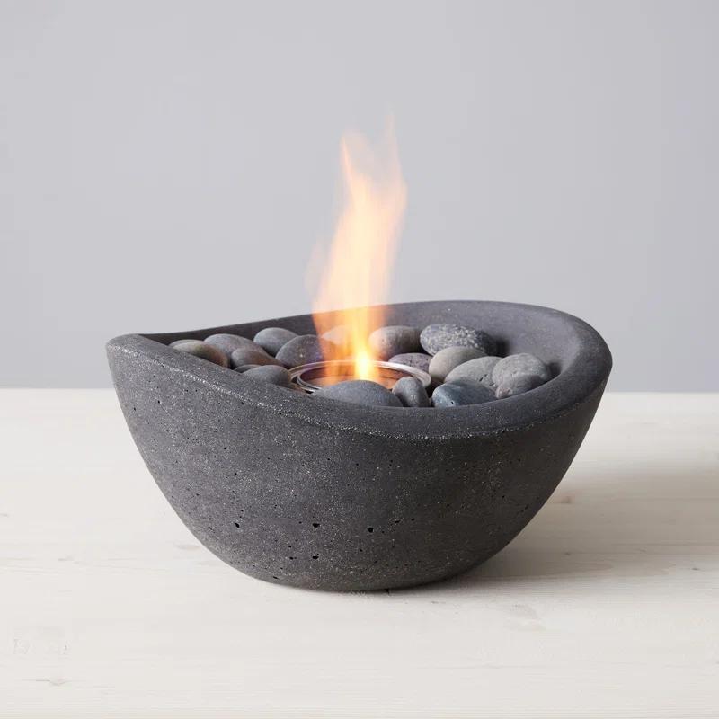 TerraFlame Wave Concrete Table Top Gel Fuel Fire Bowl - Indoor and Outdoor Use
