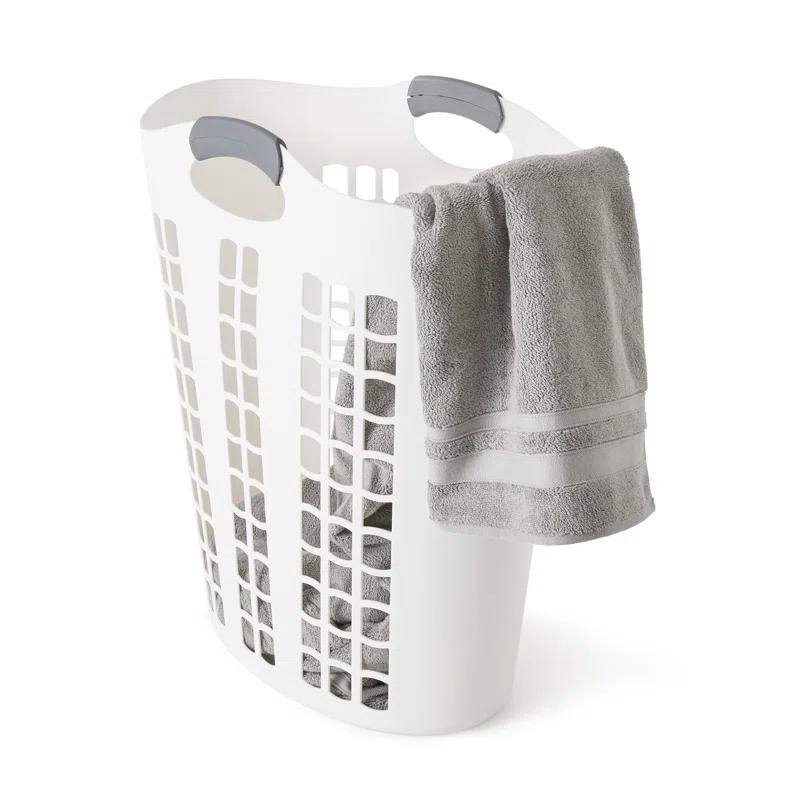 Gracious Living Gracious Living Easy Carry Flex 87 L Plastic Laundry Hamper, White (2 Pack) (Set of 2)