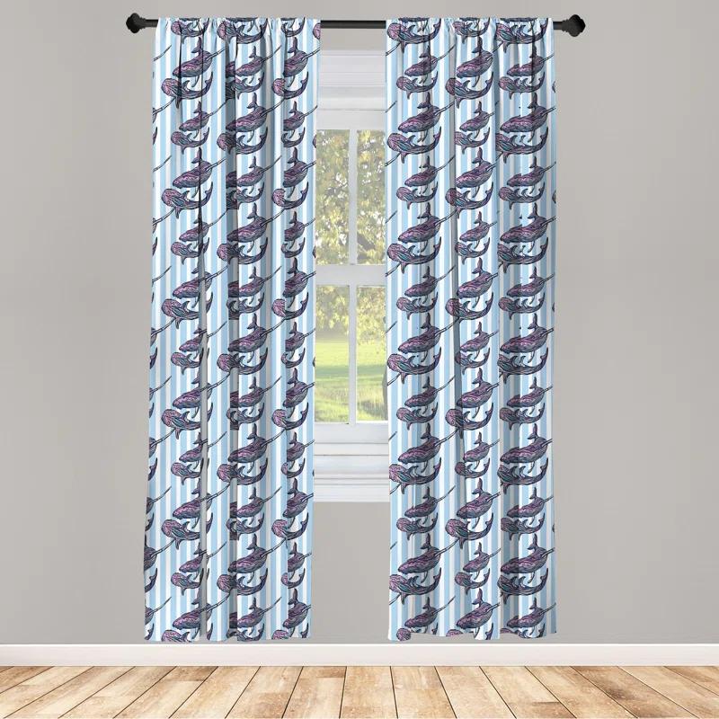 Ambesonne Whale Semi-Sheer Rod Pocket Curtain Panels | Wayfair