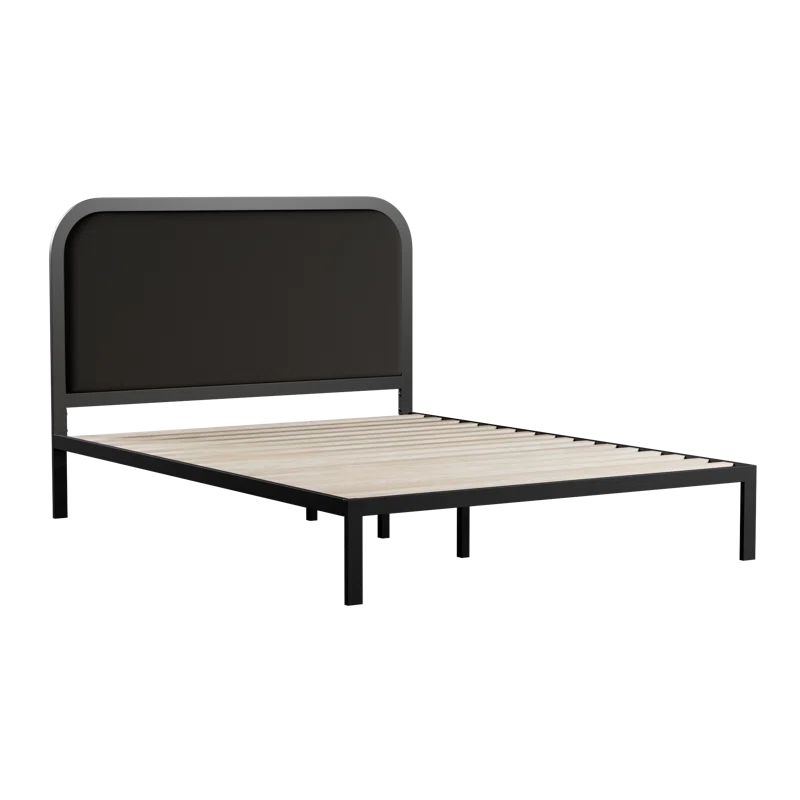 Brookside Metal Bed Frame with Rounded Upholstered Headboard