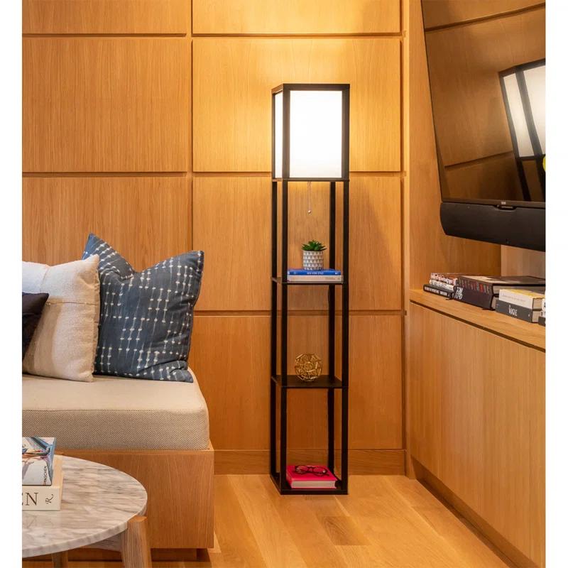 Maxwell 63 in. Traditional LED Energy Efficient 3-Shelf Floor Lamp with Fabric Square Shade