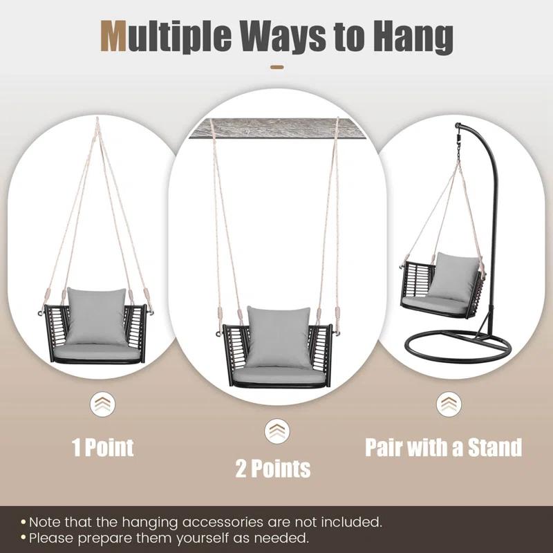 Arlmont & Co. Arlmont & Co. Patio Hanging Rattan Basket Chair Swing Hammock Chair With Seat Cushion