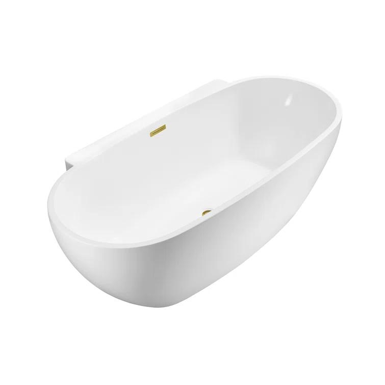 59" Streamline Freestanding Soaking Acrylic Bathtub With Drain and Bamboo Tray