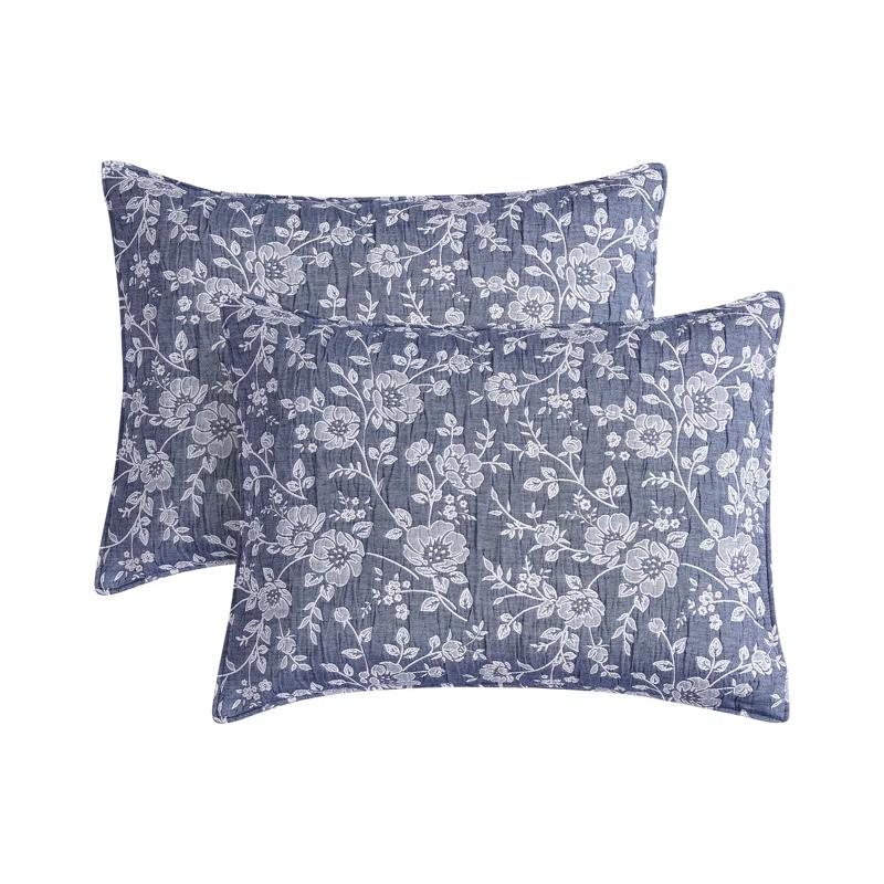 Design Studio CEDAR COURT Marguerite Floral Navy Soft Woven Matelasse Jacquard Cotton Blend Quilt Set