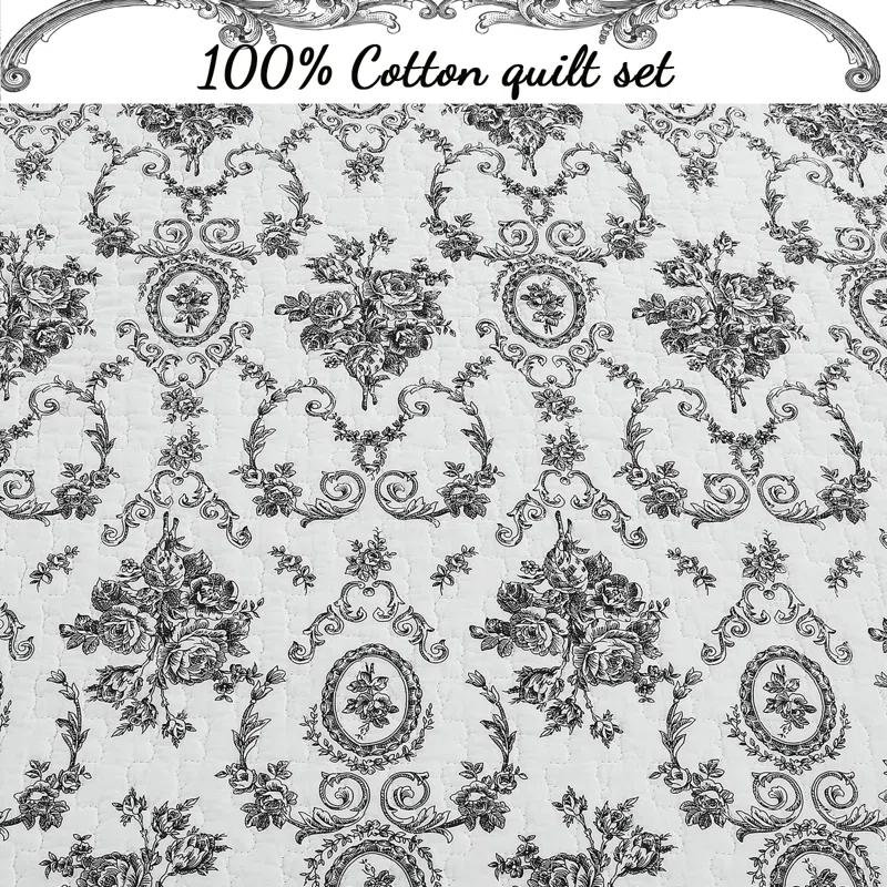 French Medallion Reversible Farmhouse / Country 3 Piece Quilt Set