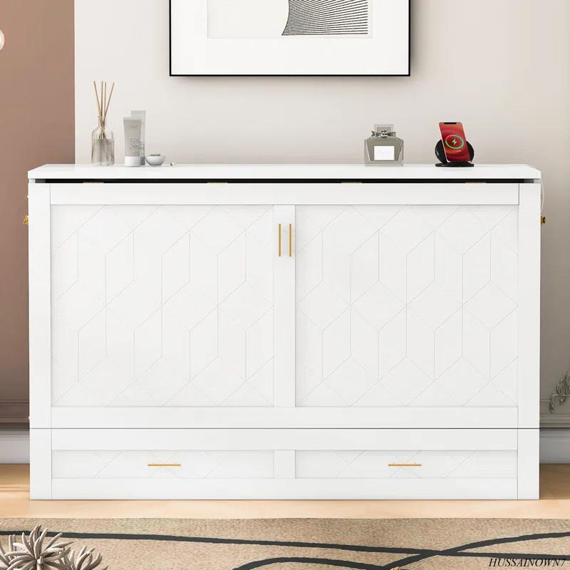 GROUPES Murphy Bed Wall Bed With Drawer And A Set Of Sockets & USB Ports, Pulley Structure Design