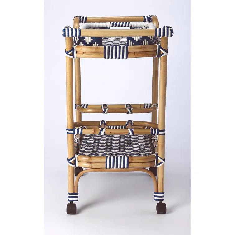 Butler Specialty Selena Rattan Bar Cart In Blue And White