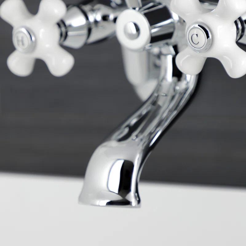 Kingston Brass KS266PXC Kingston Brass Kingston Three-Handle 2-Hole Wall Mount Clawfoot Tub Faucet with Hand Shower