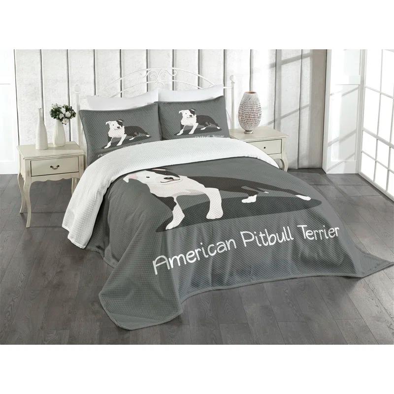 Ambesonne Ambesonne Pitbull Bedspread Set American Cartoon Terrier Multicolor