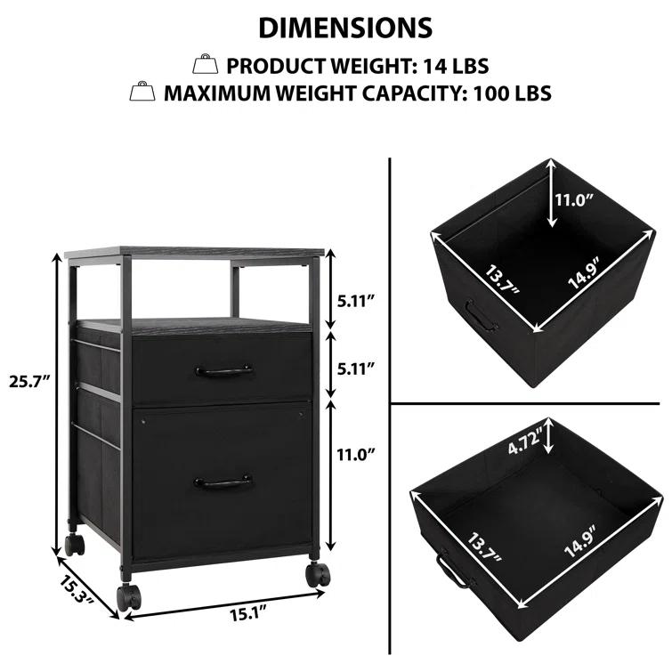 17 Stories Dacie Mobile File Cabinet with Fabric Drawers, Rolling Printer Stand, Vertical Filing Cabinet for Home Office, A4/Letter Size, Nonwoven Drawers