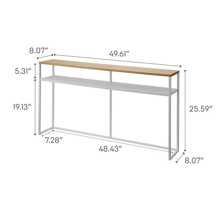 Yamazaki Home Tower Long Console Table For Entryway Or Hallways, Narrow Behind Sofa Table With Wooden Top And Metal Shelf - Shelf, 26" - Steel
