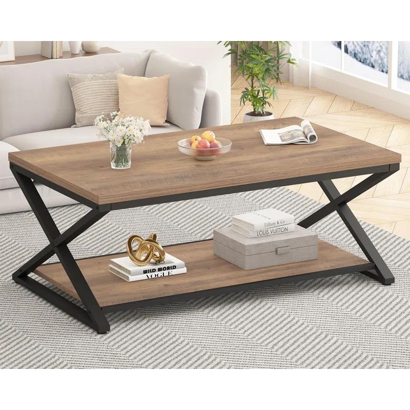 47 Inch Table with Storage Shelf, 2 Tier Rectangle Center Table Minimalist Home Tea Coffee Table
