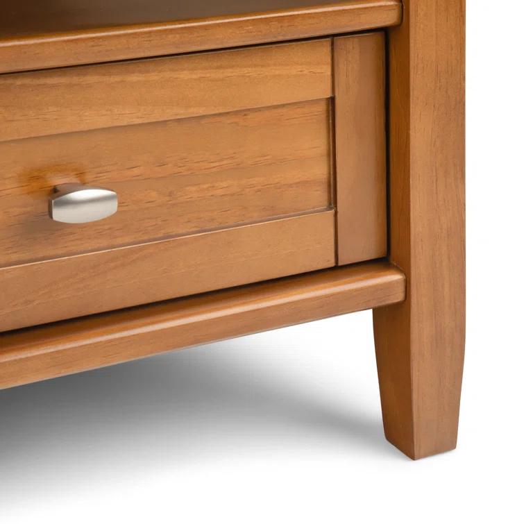 Simpli Home Warm Shaker 36"W Solid Wood Square Coffee Table with Two Drawers and Open Shelf