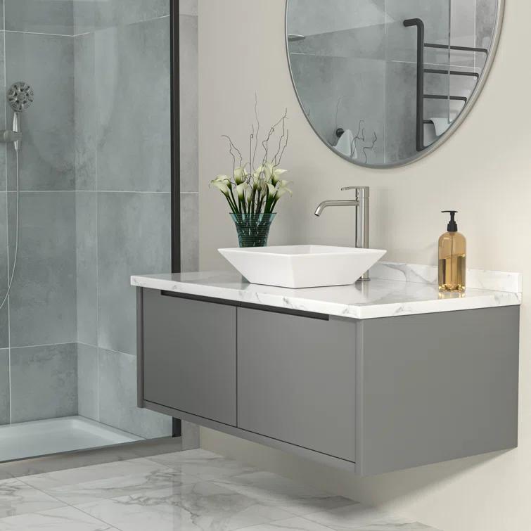 Logmey 16" L x 16" W White Ceramic Vessel Sink Square Above Counter Bathroom Sink Bathroom Vessel Sink LMP18002-1