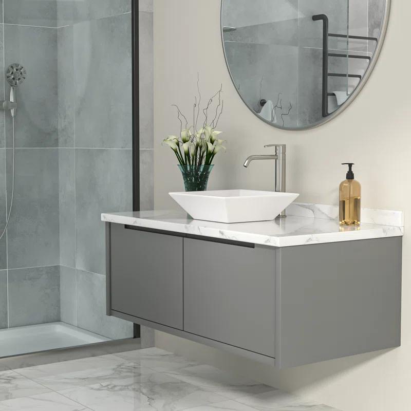 Logmey 16" L x 16" W White Ceramic Vessel Sink Square Above Counter Bathroom Sink Bathroom Vessel Sink LMP18002-1