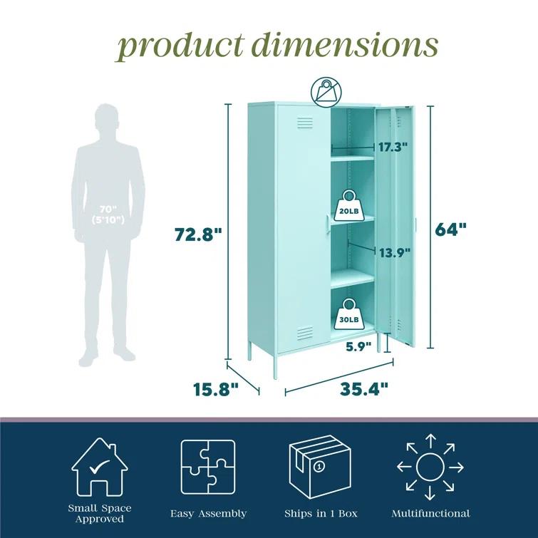 Novogratz Cache 2 Door Tall Metal Locker Style Storage Cabinet