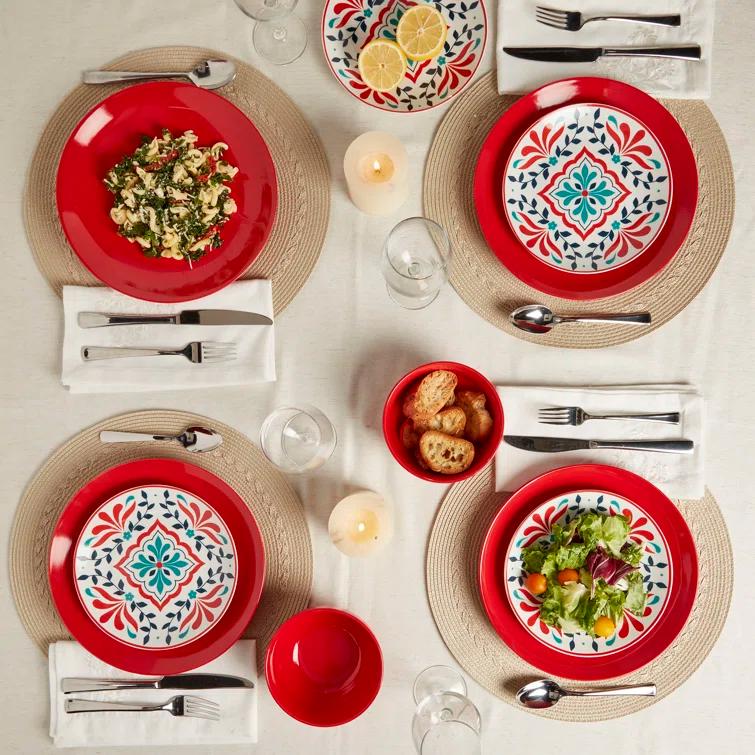 Tabletops Gallery Tabletops Gallery Camila 12 Piece Red Porcelain Round Dinnerware Set - Service for 4