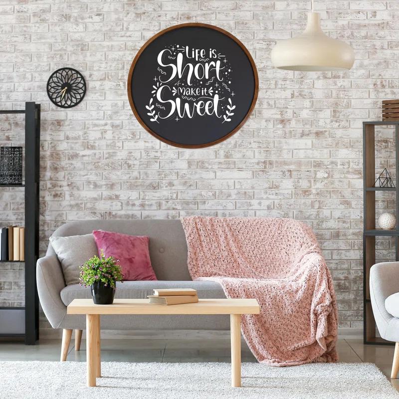 Inbox Zero Round Magnetic Wall Chalkboard With Rustic Brown Frame