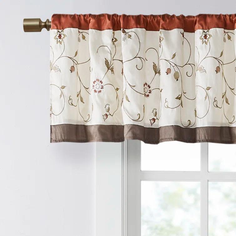 Madison Park Serene Floral Embroidered 50'' W Single Window Valance