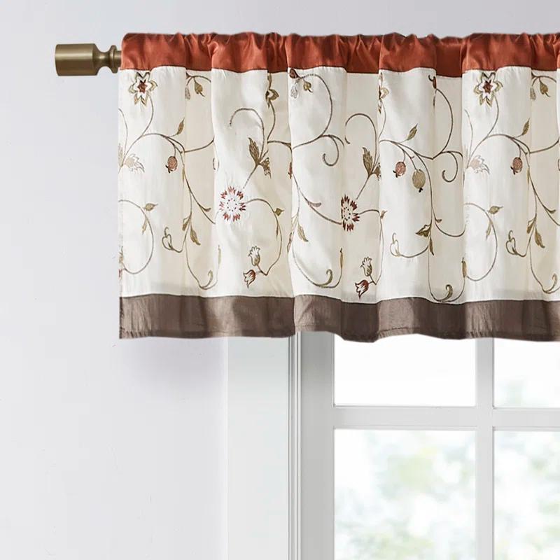 Madison Park Serene Floral Embroidered 50'' W Single Window Valance
