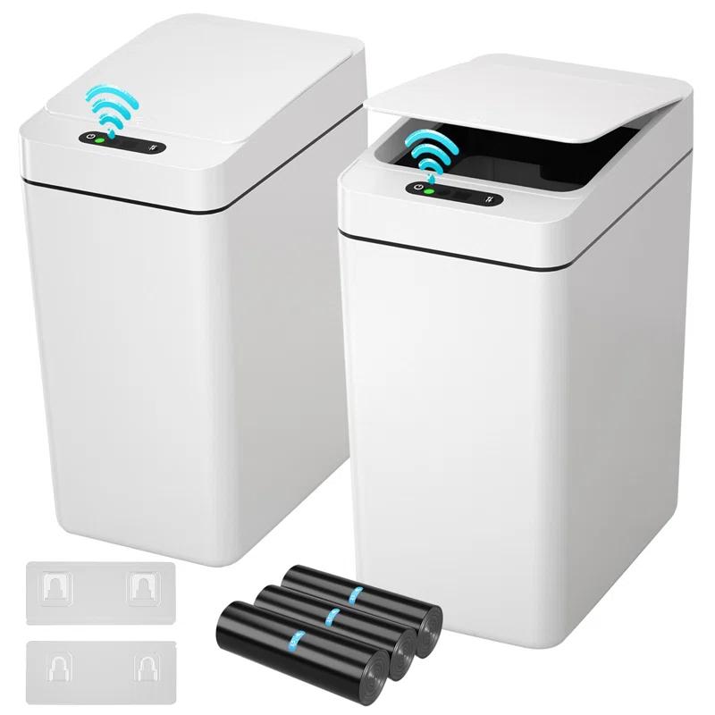 FEIYAN Automatic Bathroom Trash Can 2.6 Gallon Touchless Garbage Cans With Lid 2 Pack Small Slim Motion Sensor Smart Trash Bin For Bedroom, Bathroom, Office, Kitchen, Living Room, White | Wayfair