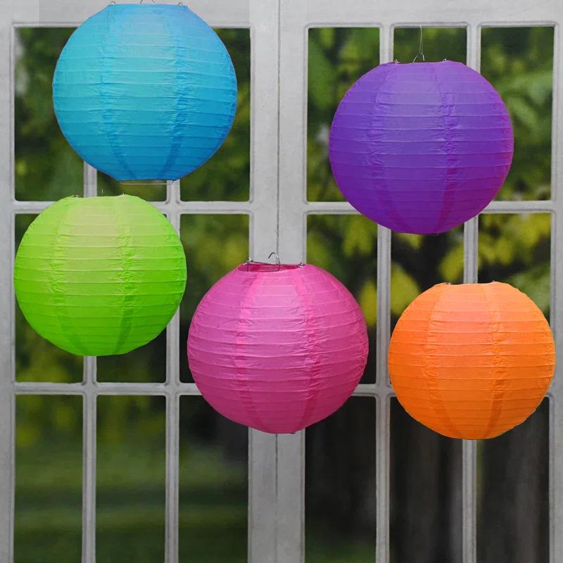 LumaBase Round Paper Lanterns - 5 Count (Set of 5)