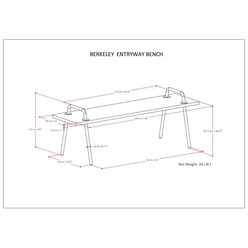 Simpli Home Berkeley 56"W Solid Mango Wood Industrial Entryway Bench with Sturdy Metal Legs & Reviews | Wayfair