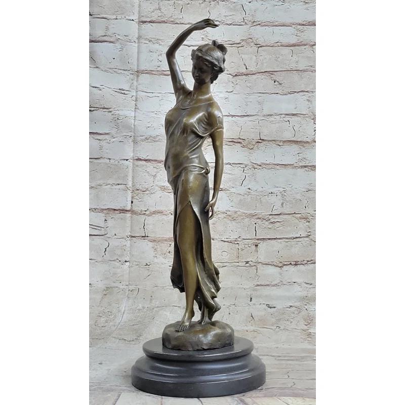 Bloomsbury Market Avello Victorian Girl Signed Sculpture Elegant Art Nouveau Bronze Statue Figurine Deco