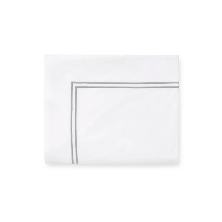 Twin White/Silver Egyptian Cotton Satin Embroidered Flat Sheet Set