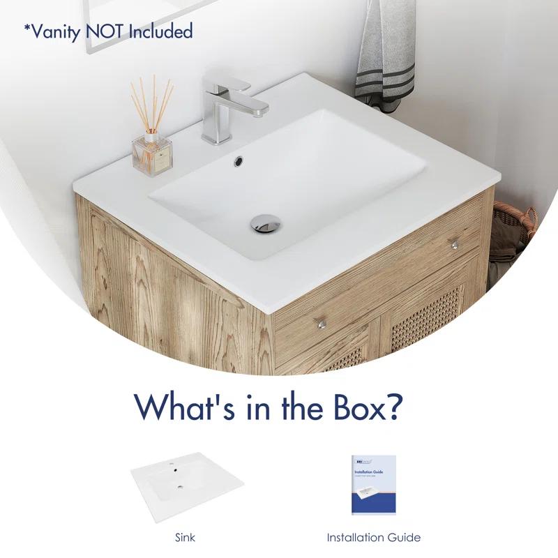 Eridanus Dayton 25" W x 22" D Vitreous China Vanity Top Sink in White with Single Faucet Hole (Sink Only)