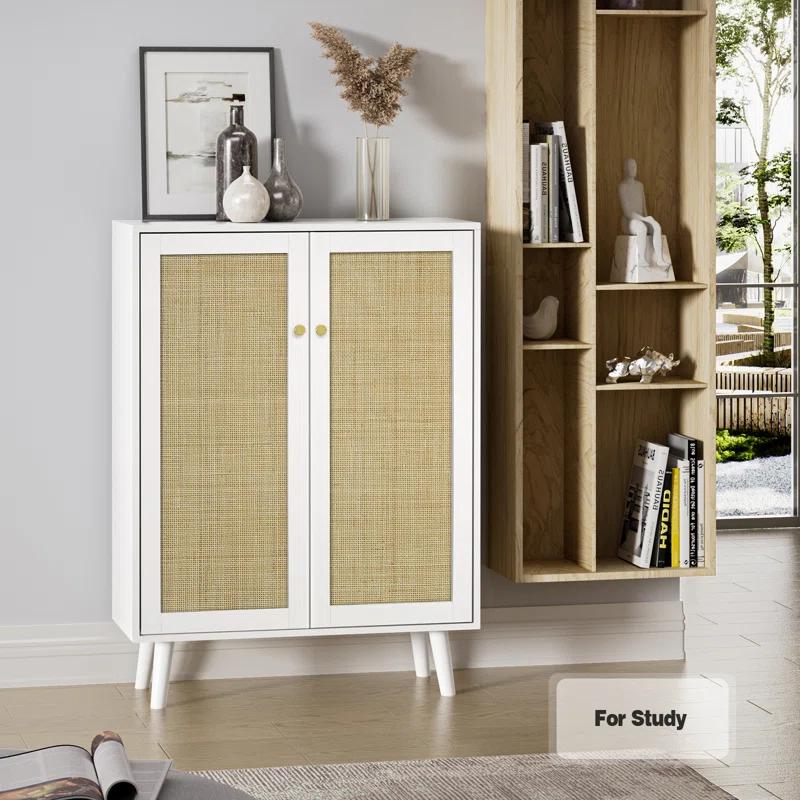 Ahlyssa 44'' Tall 2 - Door Rattan Accent Cabinet with Adjustable Shelves Storage Cabinet