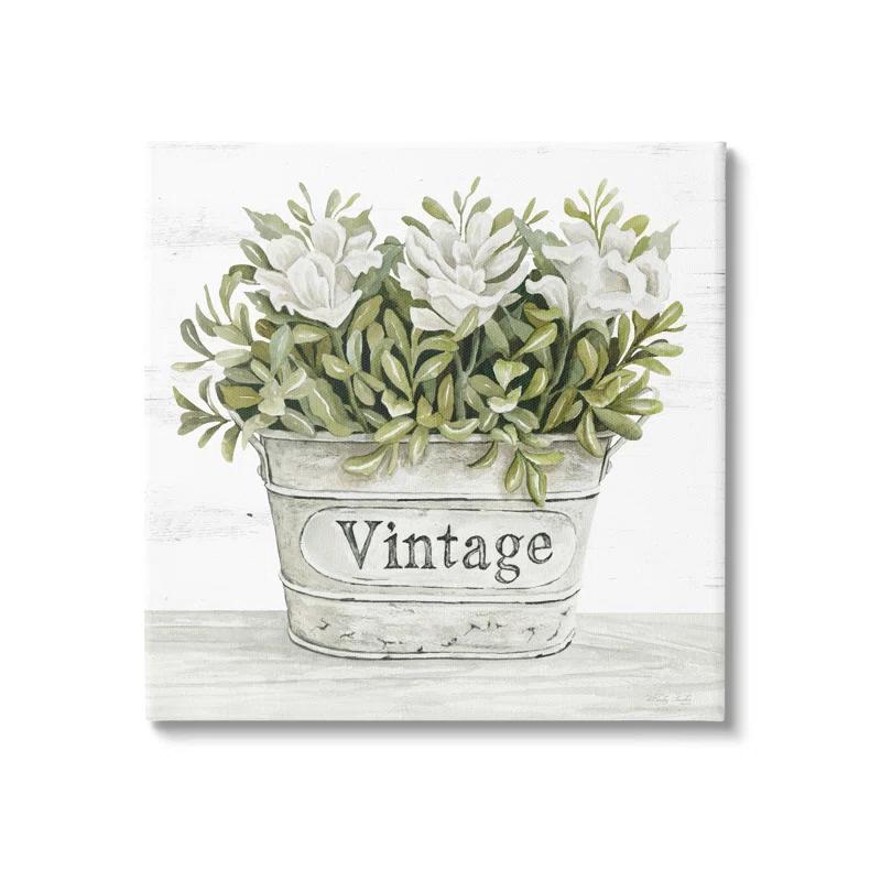 Stupell Industries " Vintage Flower Planter Rustic Blooms Full Leaves " by Cindy Jacobs Painting Print