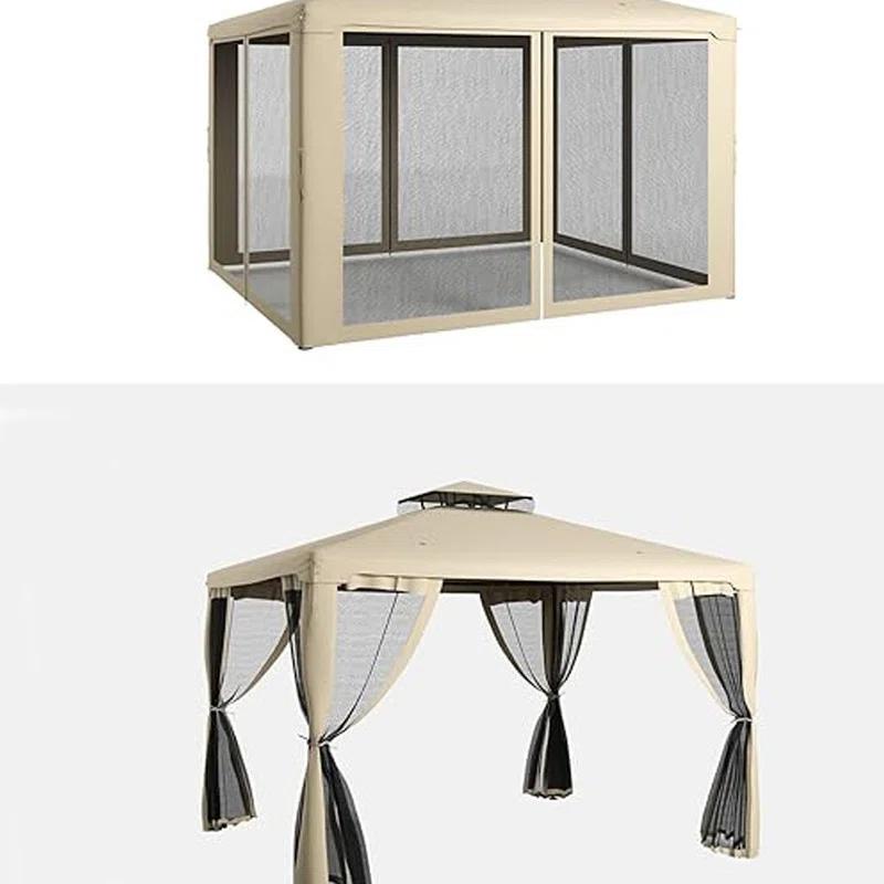 DEBLIT 9.6' x 11.6' Patio Gazebo with 2-Tier Roof and Netting, Steel Outdoor Canopy Gazebo for Garden, Lawn and Backyard, Taupe