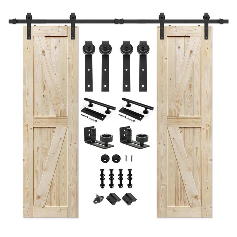 S&Z TOPHAND S&Z TOPHAND Unfinished British Brace Knotty Barn Door with Sliding Door Hardware Kit/Solid Wood/Sliding Door/Double Surfaces/A Simple Assembly is Required