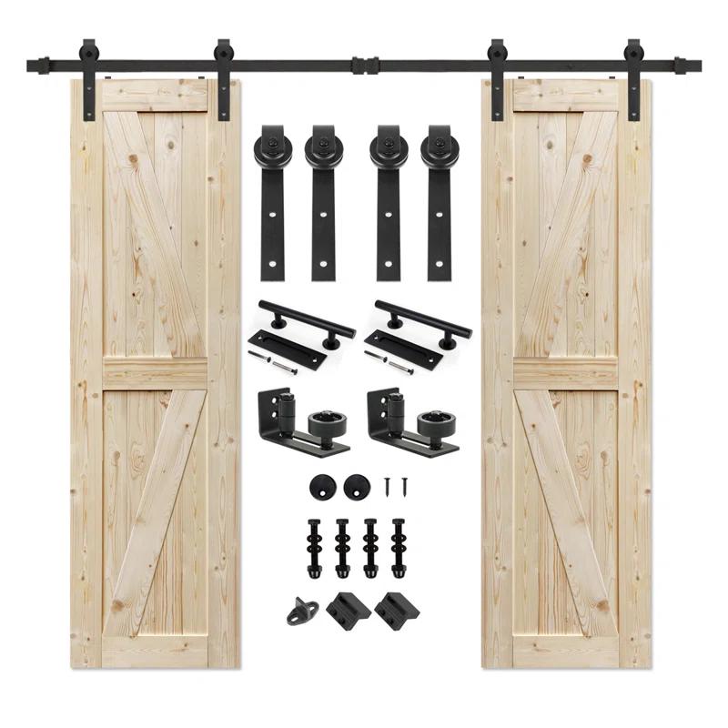 S&Z TOPHAND S&Z TOPHAND Unfinished British Brace Knotty Barn Door with Sliding Door Hardware Kit/Solid Wood/Sliding Door/Double Surfaces/A Simple Assembly is Required