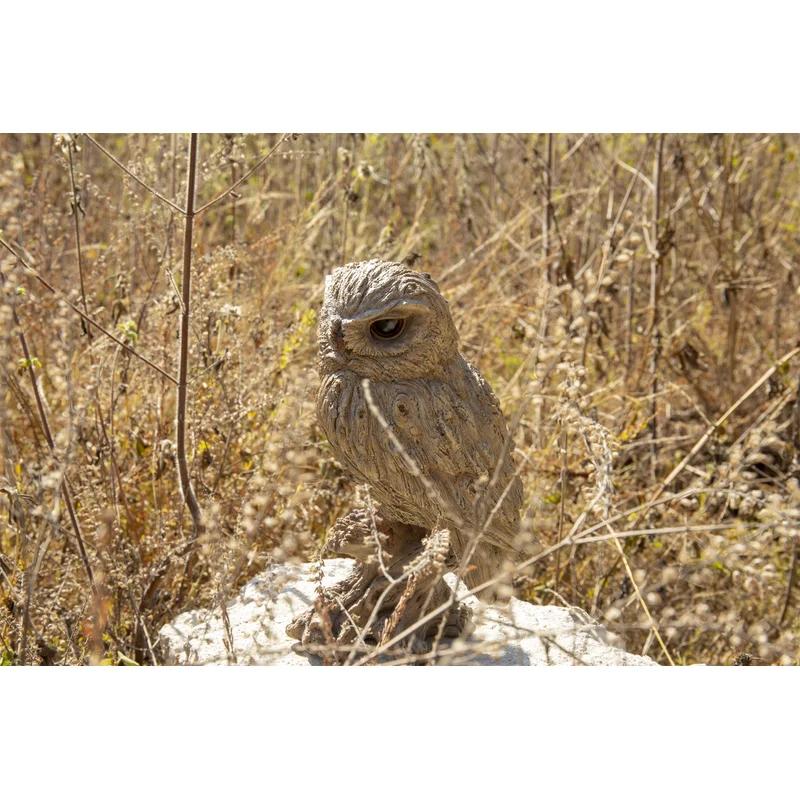 Driftwood Look Trumpet Owl Resin Garden Statue