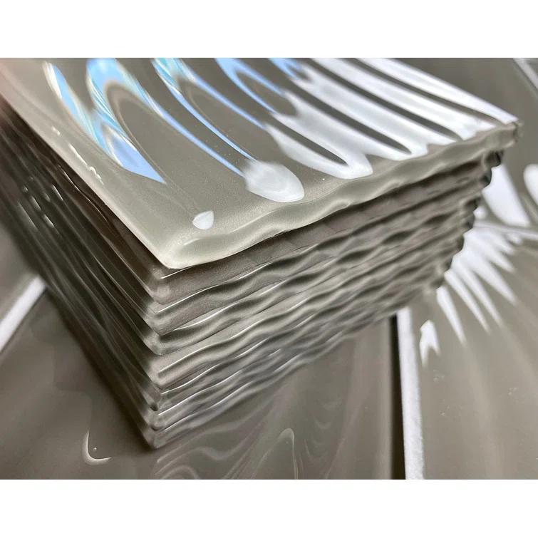 Abolos Pacific 4 in. x 12 in. Textured Glass Straight Edge Subway Decorative Kitchen & Bathroom Wall Tile