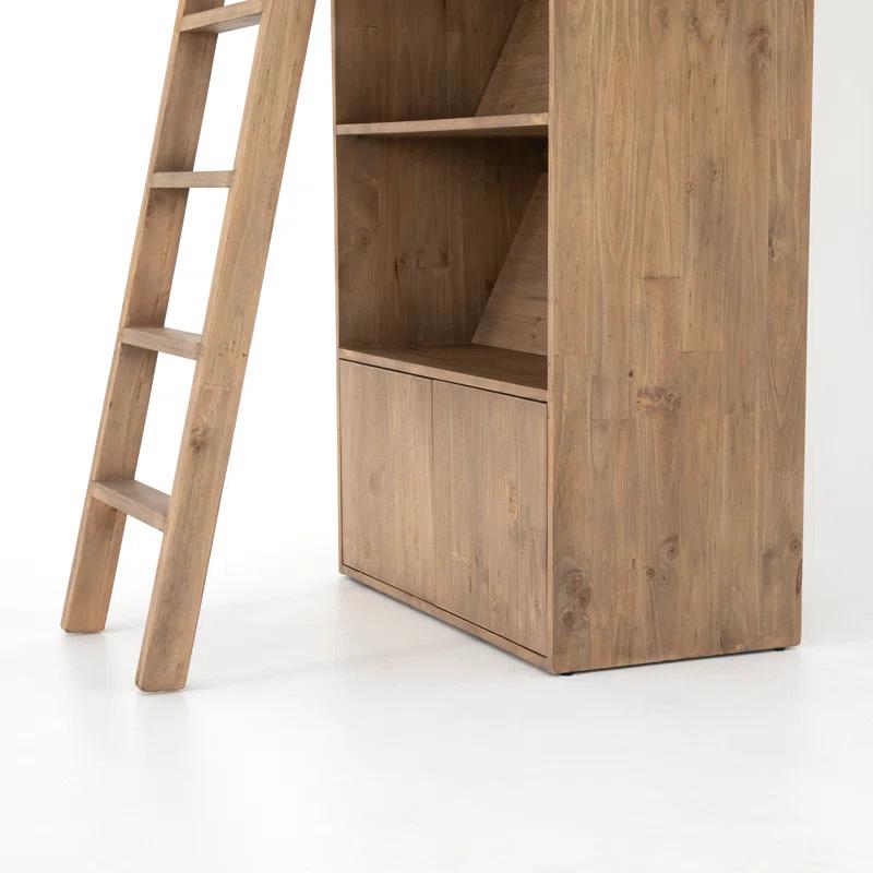 Haiden Dark Charcoal Solid Pine Bookshelf with Ladder