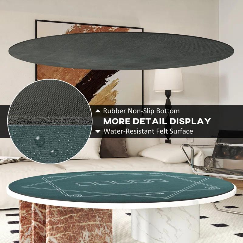 Soozier 24 inch Round Poker Mat, Texas Hold'em Non-Slip Rubber Poker Table Top, Water-Resistant Portable Poker Table Mat with Smooth Surface Carrying Bag