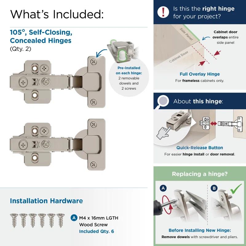 Amerock Full Overlay Frameless Self Close Euro Concealed Cabinet Hinge - 1 Pair