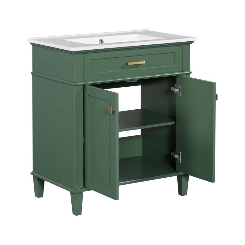 Tryimagine 30-Inch Bathroom Vanity With Ceramic Basin,  Soft Close Door And Adjustable Shelves