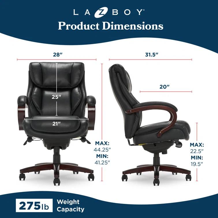 La-Z-Boy La-Z-Boy Bellamy Executive Office Chair with Memory Foam Cushions, Real Wood Arms and Swivel Base, Waterfall Seat Edge, Faux Bonded Leather