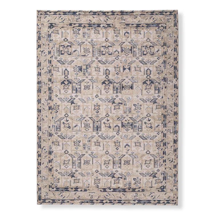 LOOMY Hand-Knotted Wool Area Rug in Navy/Beige