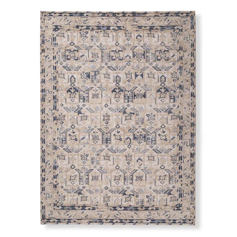 LOOMY Hand-Knotted Wool Area Rug in Navy/Beige