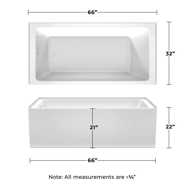 Wyndham Collection Grayley 66'' x 32'' Alcove / Tile In Soaking Acrylic Bathtub WCBTW16632LSWTRIM