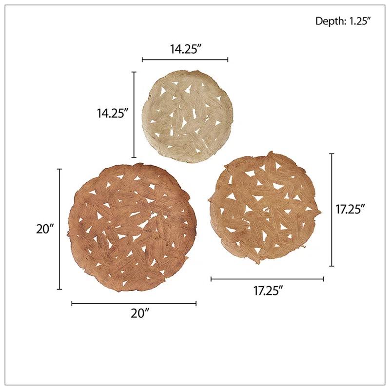 Latitude Run® Textured Feather 3-Piece Metal Disc Wall Decor Set