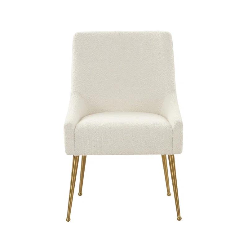 Cream Boucle Upholstered Dining Chair with Gold Metal Legs