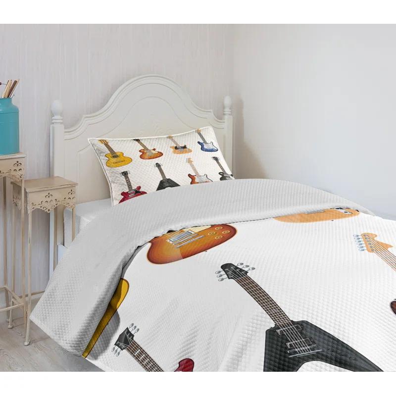 Ambesonne Ambesonne Guitar Bedspread Set 2 Pcs String Instruments Jazz Twin Multicolor