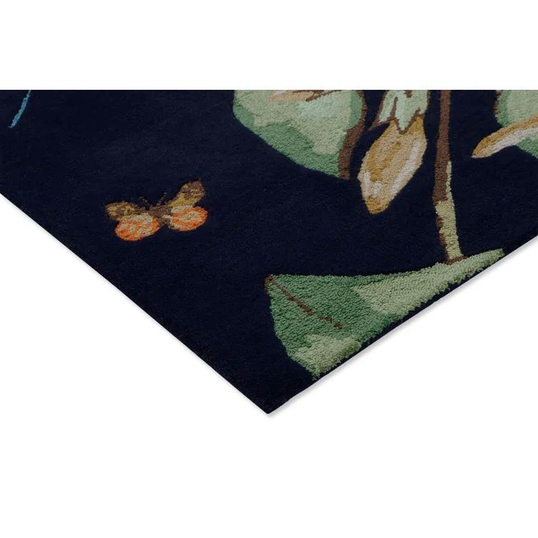 Hand-Tufted Navy Wool and Viscose Floral Area Rug, 8'2'' x 11'5''