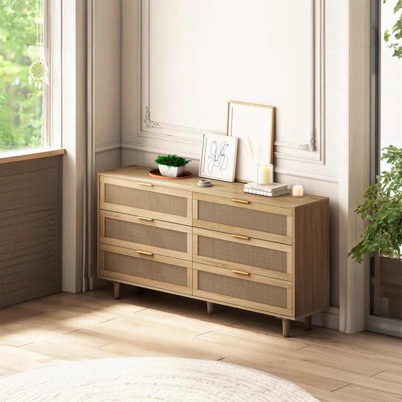George Oliver 51.18"6-Drawers Rattan Storage Cabinet Rattan Drawer